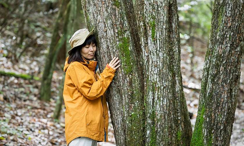 写真：樹木を抱え声を聞く